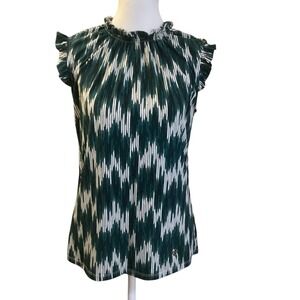 Adrienne Vittadini Women's Short Mock Neck Green Print‎ Blouse Size S